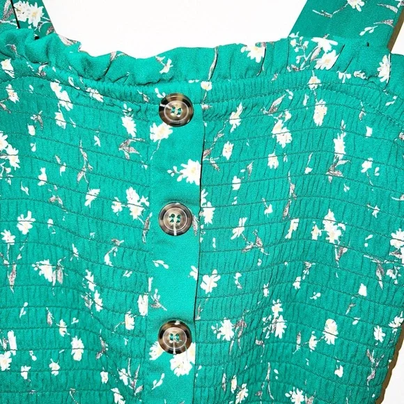 Jessica Simpson green floral smocked lined summer mini dress - Picture 4 of 11